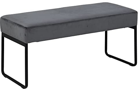AC Design Furniture Xenia Samtbank in Dunkelgrau, Kompakte Sitzbank im Modernen Stil, Polsterbank mit Schwarzen Beinen, Flurbank, Schlafzimmermöbel, L: 95 x T: 38 x H: 46 cm