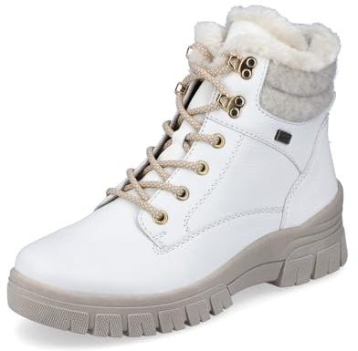 Remonte Damen Combat Boots D0E71, Frauen Stiefeletten,lose Einlage,wasserabweisend,remonteTEX,Winterschuhe,gefüttert,Stiefel,Weiss Kombi (80),36 EU