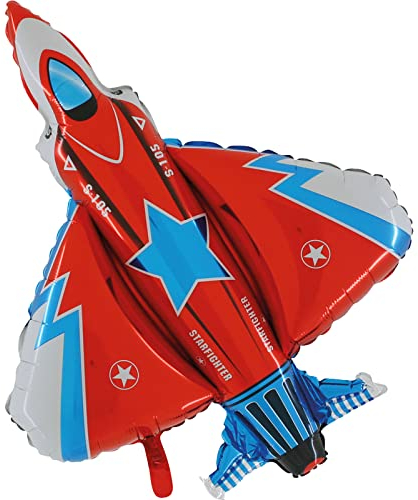 XL Folienballon * STARFIGHTER * als Deko für Kindergeburtstag und Flugzeug-Party | 78cm | für Luft und Helium | Düsenjet Kinder Geburtstag Ballon Dekoration Folienballons