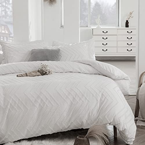 GETIYA Herren Damen Bettwäsche 200x200 Modern Wellen Muster Bettwäsche Stickerei Einfarbig Bettwäsche Weiß Gestreift Bettbezug Mikrofaser Getuftet Bettwaesche Set 3Teilig mit 2 Kissenbezug 80x80