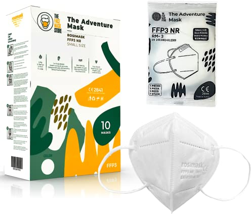 The Adventure Mask Kleine FFP3-Maske, 5-Lagen-Atemschutzmaske, Sichere Staubmaske mit Filter, Schachtel mit 10 Masken, Weiß