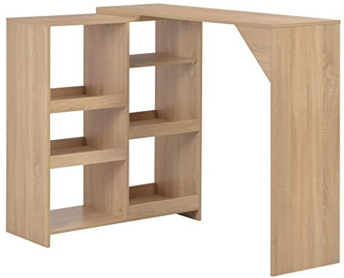Tidyard Bartisch Stehtisch Bistrotisch Bartheke Tresen Tisch Style,mit Beweglichem Regal,Gesamtabmessungen: 138 x 39 x 110 cm (L x B x H),Spanplatte,Eichefarben