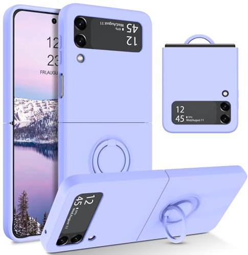 YINLAI for Samsung Z Flip 3 Case Liquid Silicone Ring Holder Kickstand Magnetic Car Mount Soft Gel Rubber Protection Shockproof Cover Case for Samsung Z Flip 3 5G, lavender purple