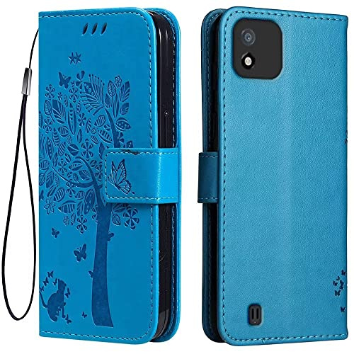 Topme Estuche de Cuero para Realme C11 (2021) (6.52 Inches), [ Funda para Teléfono Estilo Patrón de Gato y árbol] - Azul