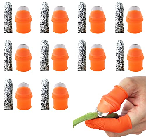 Silikon -Daumenmessererntewerkzeuge, 10pcs Gartenabscheider Fingermesser Finger -Werkzeuge zum Trimmen von Pflanzen Obst Gemüse, mit Fingerschutz für Gartenküchenernte (gestrickt)