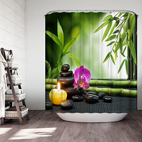 Whoiy Rideau Douche Fleurs, Rideau Douche Tissu Rideau Douche Verte Rideau Douche Anti Moisissure Polyester Rideau Douche Pierre Rideau Douche 150x180