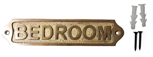 Sam Star Brass Door Sign| Antique Finish| Easy DIY Installation| Best Home Decor| Gents, Ladies, Office, Laundry, Restroom, Push, Pull, Parking (BEDROOM)