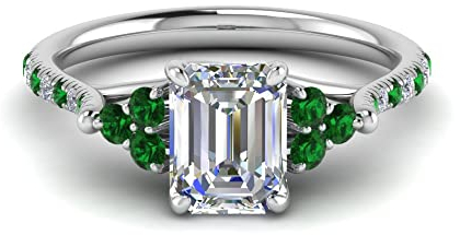 Emerald Cut Petite Cathedral Diamond Ring sterling silver Created Emerald Emerald shape Green color Petite Rings cathedral Setting in Size Z Birthstone SR-D1184-EMERALD-CEM_Z_A