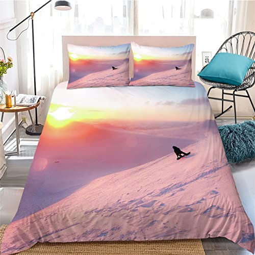 Housse de Couette 240 x 260 Neige Rose Parure de Lit avec Fermeture ÉClair Entretien Facile Housse Couette + 2 Taies d'oreillers 65x65cm Adapté à La Décoration de La Maison