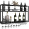 Industrial Wall Mounted Wine Rack, 2-Tier Wood Wine Bottle Shelf with Stemware Rack, Metal Wine Glass Rack Multi Functional Wine Storage Display Rack for Home Bar Dining Room Kitchen (80×20×65cm)