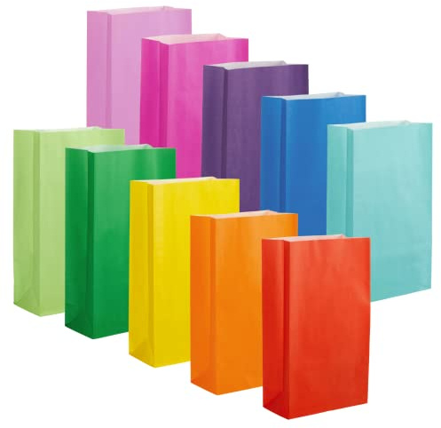 Thepaperbagstore 50 Rainbow Paper Party Bags 14x24.5x7cm Gift & Sweet Bags | Strong recyclable kraft paper bags ideal for party favours, sweets, gifts, treats and special events