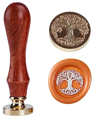 Ychostamp Baum des Lebens Wachsstempel Vintage Pflanze Rune Vegvisir Siegel Stempel Messingkopf mit Holzgriff für Umschlag Fotoalbum Postkarte Dekor