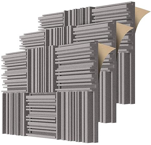 BXI Self-adhesive Acoustic Foam Panels, 30 X 30 X 5 cm 18 Pcs Broadband Sound Absorbing Foam, Dense Soundproof Padding Tile, Recording Studio Foam Absorber, Groove Decorative 3D Wall Panel