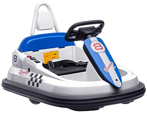 HOMCOM Kids Bumper Car 360° Rotation Spin Waltzer Car 6V Electric Ride On Car with 2 Speeds, Music, Lights for 18-48 Months - White