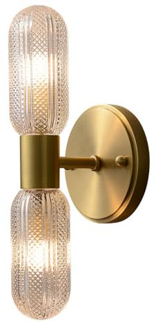 MODEBHD Appliques murales à deux lumières, applique murale Lampsan en verre, applique murale à surface entièrement en cuivre brossé, appliques murales à lumière supérieure et inférieure, couloirs d'al