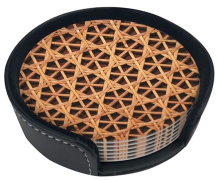 Lot de 6 dessous de verre ronds en osier tressé avec support pour la maison, le bureau, la décoration de table