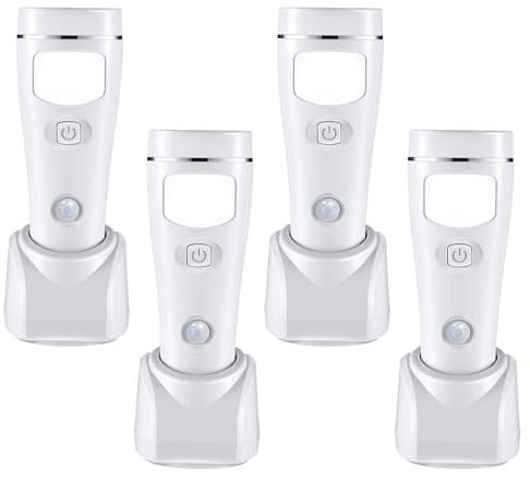 Hiboom 4 Pcs Veilleuses LED à Douille Rechargeables Veilleuse 4 en 1 Amovible Veilleuse avec Détecteur de Mouvement Veilleuse Enfichable sur Secteur Lampes de Poche d'Urgence pour Panne de Courant