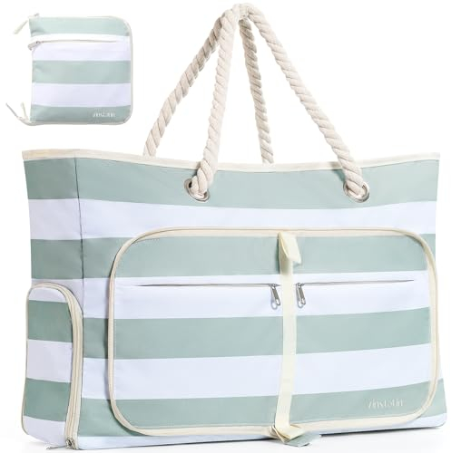 Vinstatin Strandtasche XXL familie,Strandtasche Damen Groß Leichte Vielseitiger Strandtasche mit Reißverschluss,Wasserdicht Shopper,Badetasche,Saunatasche,Tote Bag für Strand