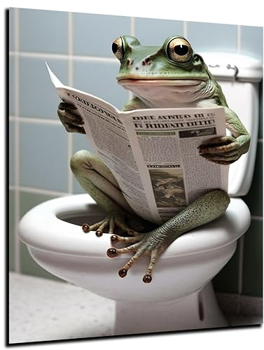 DARO Design - Bilder Deko Gäste WC Wandbild Badezimmer Bad Toilette Kunstdruck Bild auf 6mm HDF 30x20 cm Frosch Wanddeko - lustige Wandbilder Leinwand Poster Aesthetic Room Decor Frog