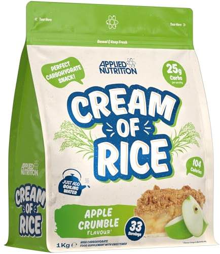 Applied Nutrition Cream of Rice - Hochwertiges Kohlenhydrat-Ergänzungsmittel, Energiequelle für Frühstück und Snacks, leicht verdaulich, wenig Zucker, wenig Fett, vegan (1kg, Apple Crumble)
