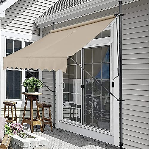 IBOWZ Markise Klemmmarkise Markise für den Balkon, manuell verstellbar, DIY-Terrassen-Markisenüberdachung, einziehbarer Schattenschutz, leicht zu bewegender Balkon, Beige, 8,2 Fuß x 3,9 Fuß
