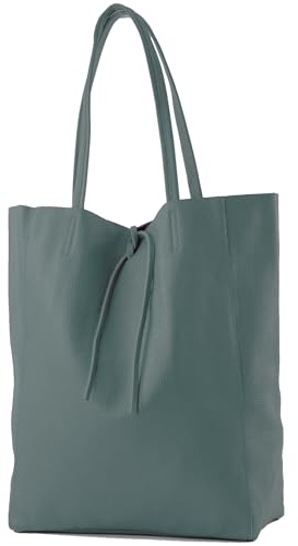 modamoda de T163 Damen Leder Shopper Schultertasche Large mit Innentasche handmade in Italy, Farbe:Taubenblau
