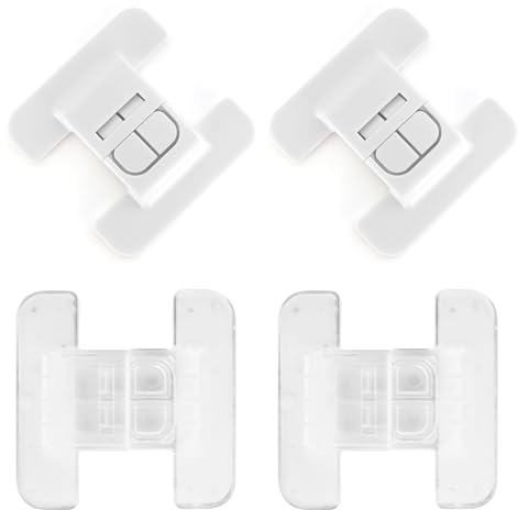 Xrkuu Fridge Locks for Children, 4Pcs Fridge Lock Fridge Door Lock with Adhesive Backing, Child Safety Refrigerator Lock for Single Door Fridge and Drinking Fountain (White & Transparent)