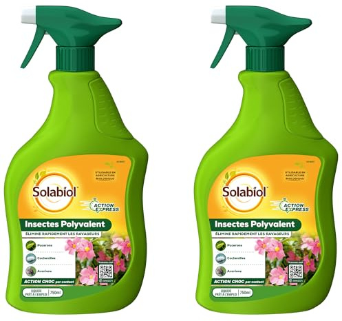 SOLABIOL Lot De 2 Insectes Polyvalent - 2 Pulvérisateurs - Prêt A L'emploi - 2x750ml - Agit Par Contact - Action rapide - Traitement Curatif - Pour Plantes D'Intérieur & D'Extérieur SOPOLYPAL750NX2