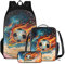 Poceacles Colorful Football Print 3Pcs Kids Backpack for School with Lunch Box Pencil Case Note Toddler Bookbag Lightweight Casual Daypacks Kindergarten Elementary School Boys and Girls