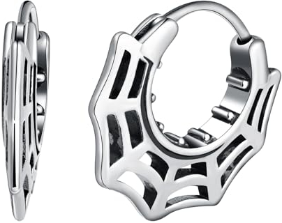 Yumilok Vintage Punk Spinnennetz Creolen Ohrringe Ring Ohrring Scharnier Huggie Earrings Ohringestecher Knorpel Piercing Ohrringe für Herren Damen