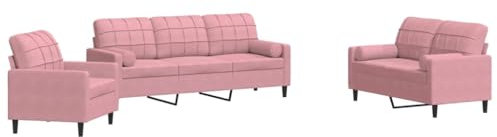 vidaXL 3-TLG. Sofagarnitur mit Kissen und Nackenrollen Rosa Samt