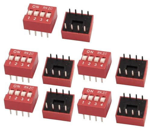 Double Row Dip Switch Assorted Kit, 10 Pcs Red Slide Type Switch 4 Position Way for Circuit Breadboards PCB