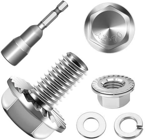 10 Stück M6x12 Sechskantschrauben, Flansch Schrauben, Edelstahl A2 V2A, Außensechskan, Vollgewinde, Unterlegscheiben, Federringe & Muttern/Schrauben-Sortiment mit Magnetischem Sechskant-Bit