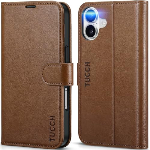 TUCCH Case for iPhone 16 (6.1) 2024 5G, Magnetic PU Leather Wallet Folding Case with[Viewing Stand]Flip Folio Cover[Shockproof TPU][RFID Blocking][Credit Card Slots]Compatible with iPhone 16, Brown