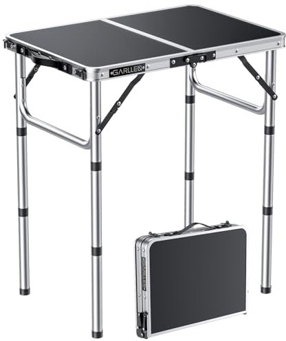 GARLLEN Campingtisch klappbar, 58x40cm & 3 einstellbare Höhen(26/48/70cm), Klapptisch Camping Tisch, Tragbar Beistelltisch Grilltisch Gartentisch Picknicktisch für Camping Picknick Garten(Silber)
