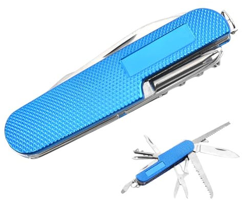PRAOFRT 1 pièce Couteau suisse Couteau de Poche Suisse, 9 * 2,5 * 1,5CM couteau multifonction,Couteau de poche pliant Multitool,couteau automatique, 11 Fonctions(bleu)