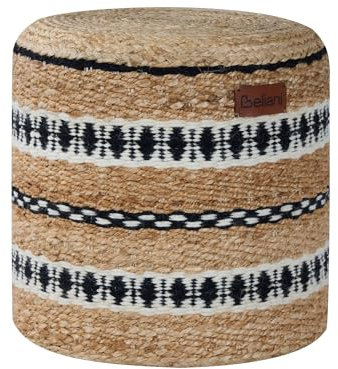 Pouf Jute Wolle beige/schwarz/weiß geflochten ⌀ 40 cm rund EPS-Füllung Boho Stil Sadaya