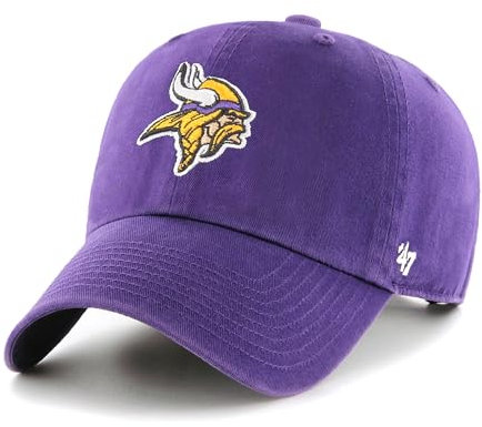 '47 NFL Minnesota Vikings Clean Up Unisex-Baseballkappe, Verstellbarer Riemenverschluss, Einheitsgröße, Team Logo, Farbe Lila