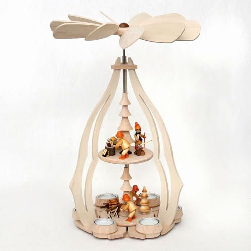 Wichtelstube-Kollektion XXL Weihnachtspyramide Waldleute Pyramide Weihnachten aus Holz für Teelichter 24 x 24 x 45 cm Teelichtpyraminde aus feinsten Buchenholz