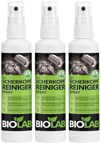 BIOLAB Bio Scherkopfreiniger Spray (3 x 100ml) Scherkopf Reinigungsspray zur Reinigung von Rasierer und Haarschneidemaschine - Clipper Spray