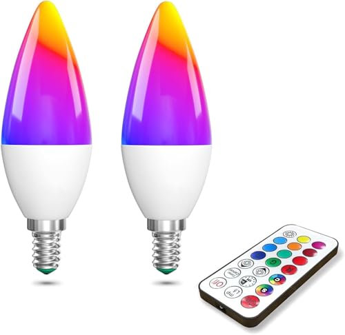 Lamptobe 2X Ampoule LED Changement de Couleur E14-3W SES Ampoule LED E14 RGB à Intensité Variable RGB+ Blanc Chaud& Blanc Froid Ampoule Bougie E14 avec Télécommande, Mémoire& Synchronisation Fonction