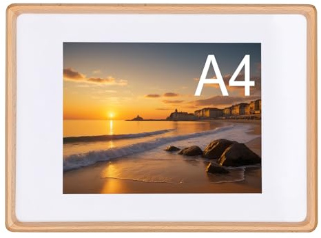 Kattepote Bilderrahmen A4, Fotorahmen 21x30 cm,Tisch-oder Wandmontage, für Fotos bis 21 x 30 cm und mit Passepartout für Fotos bis 15 x 20 cm, aus Buchenholz