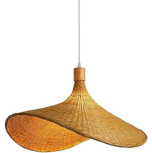 Lampe Suspendue pour Chambre à Coucher en Bambou tressé avec Chapeau de Paille, Grand Lustre en Osier, Lampe de Plafond Suspendue en Bambou pour Salle à Manger et Bar (50 cm)