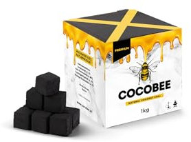 Black Coconut Carbón DISPAU COCOBEE Premium de 26 X 26 MM Carbón Natural de Coco Premium Cachimba y BBQ - Briquetas de Carbón de Coco Shisha y Barbacoas. (1 KG, 64 Unidad)