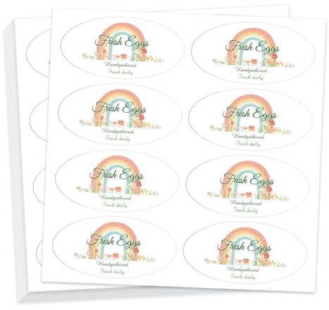 GOMAKERER 160 Stück Eierkarton Etiketten Regenbogenblumen Bauernhof Frische Eier Aufkleber PET Klebe Eierverpackung Aufkleber Für Box Container Karton Farm Supplies 50.8x101.6mm