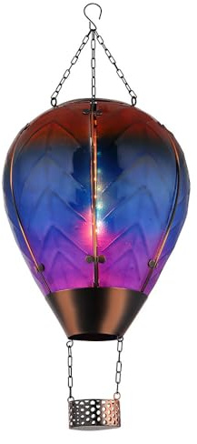 Solarlampe Hängeleuchte Heißluftballon Außenlampe bunt Feuereffekt Balkonlampe, Metall Glas, 24x 0,5W warmweiß, DxH 25x58 cm