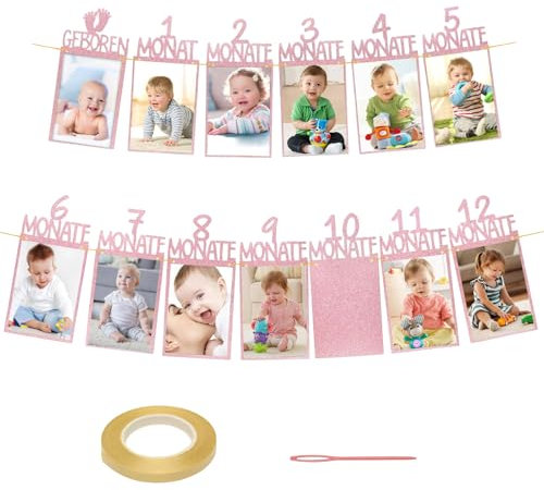 Hurifeng 1. Geburtstag Baby Foto Banner -, 1 bis 12 Monate Meilenstein Foto Girlande, Dekoration für das erste Jahr des Babys für Jungen und Mädchen, Perfekt für Party Dekorationen (Roségold)