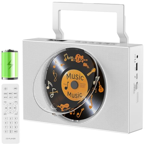 Gueray Tragbarer CD-Player mit Radio: Bluetooth CD Player mit Griff, CD-Spieler Lautsprechern, Display, Fernbedienung, unterstützt Wiederholung AUX-Wiedergabe Kopfhöreranschluss USB Type-C Musikplayer