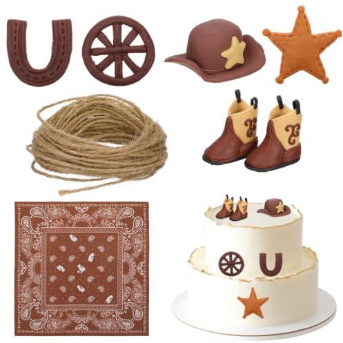 VANZACK Cowboy-Kuchendekoration Set Tortendeko Western Mit Cowgirl-Hut Und Stiefel Wiederverwendbare Tortenstecker Für Cowboy-Geburtstag Babyparty Und Partydekorationen 14.50 Cm