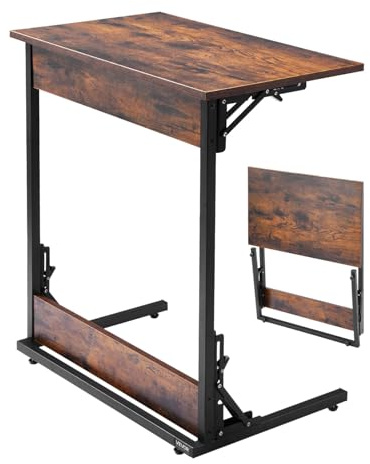 VEVOR Mesa Auxiliar Plegable en Forma de C, Mesa de Centro Plegable 60 x 37 x 70 cm con Estructura de Metal y Patas Ajustables, Mueble para TV para Sala de Estar, Dormitorio, Oficina, Marrón y Negro